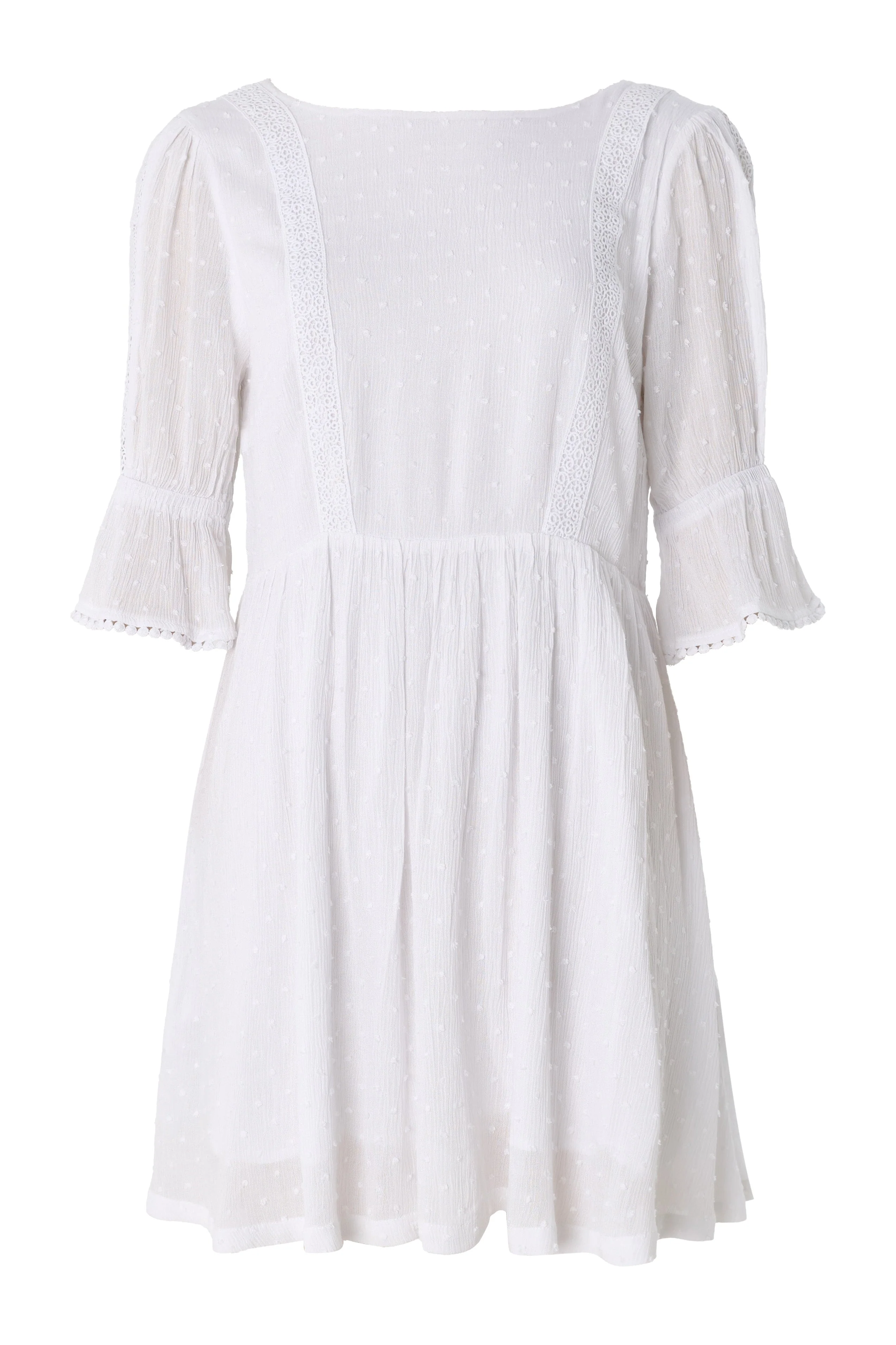 Amarine Self Dot White Square Back 3/4 Sleeve Mini Dress - Image 5