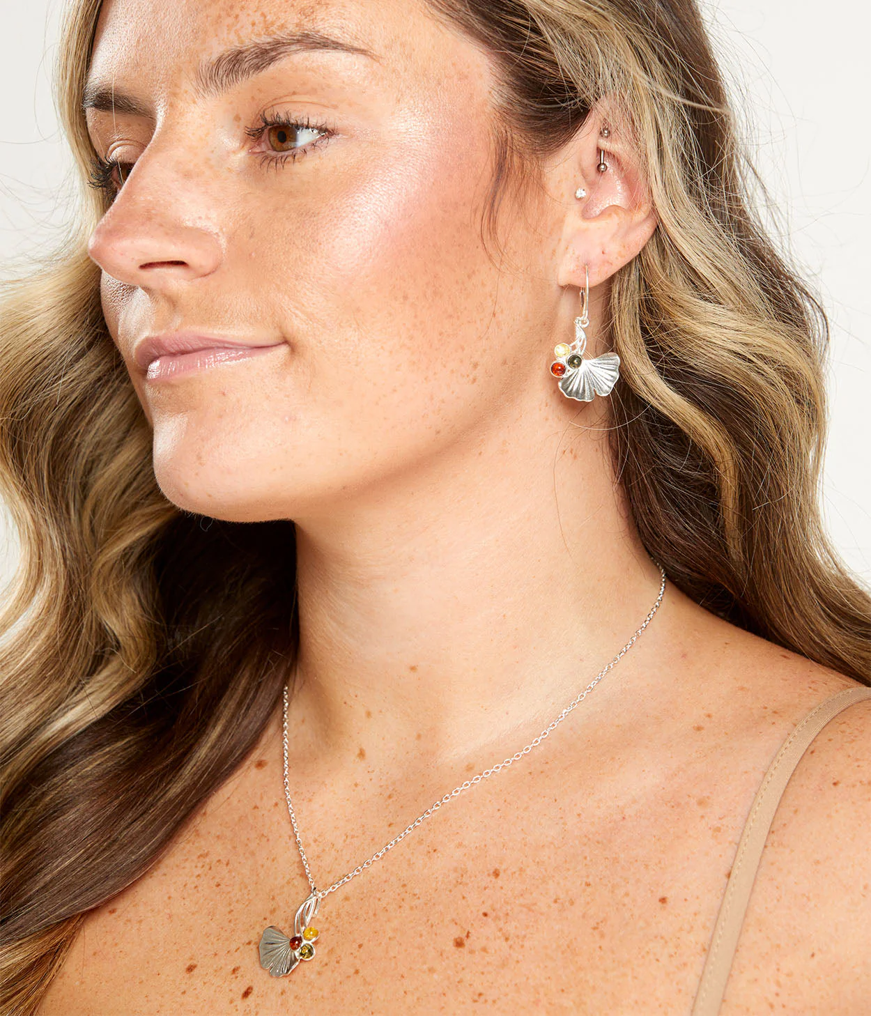 Amber Ginkgo Drop Earrings - Image 3