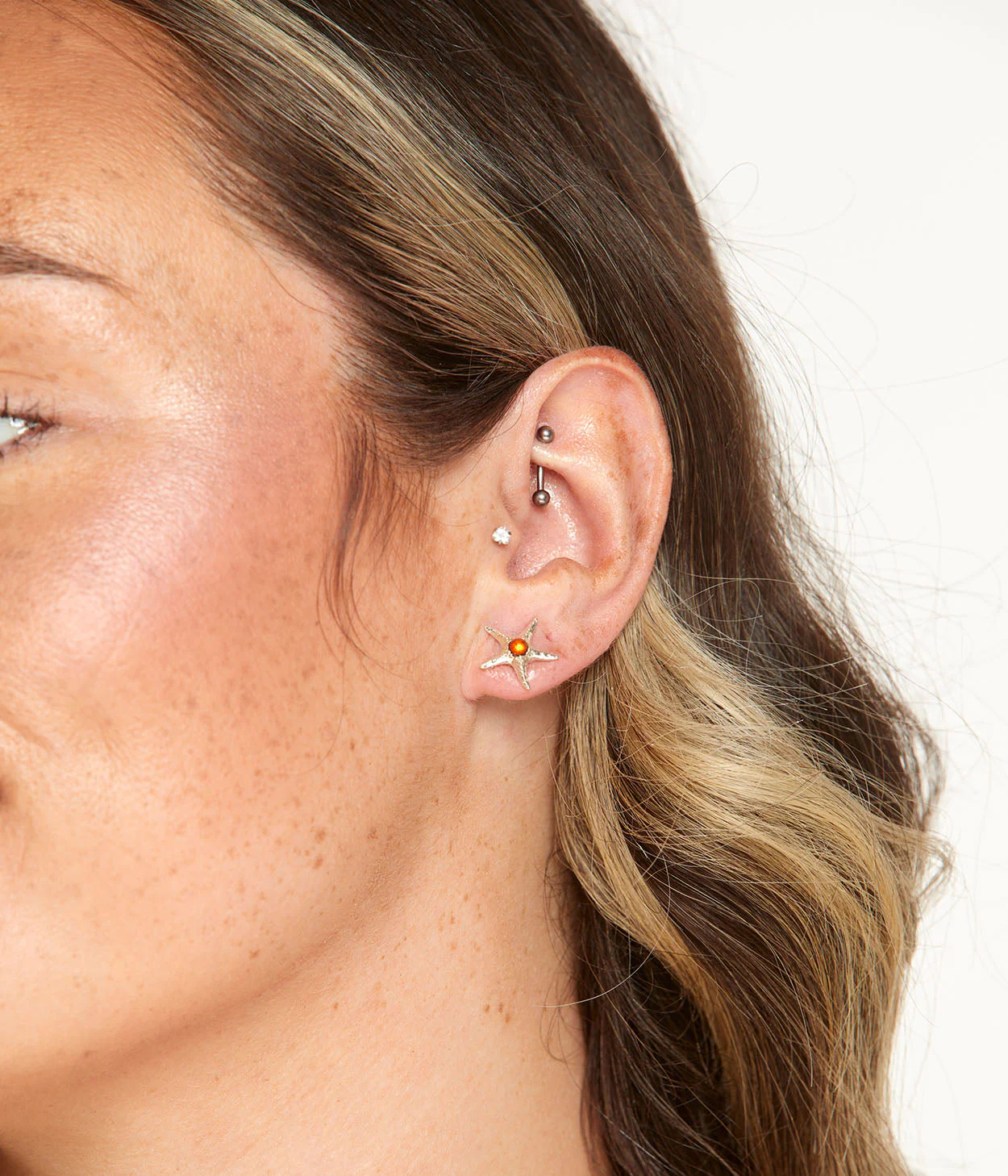 Amber Starfish Stud Earrings - Image 2