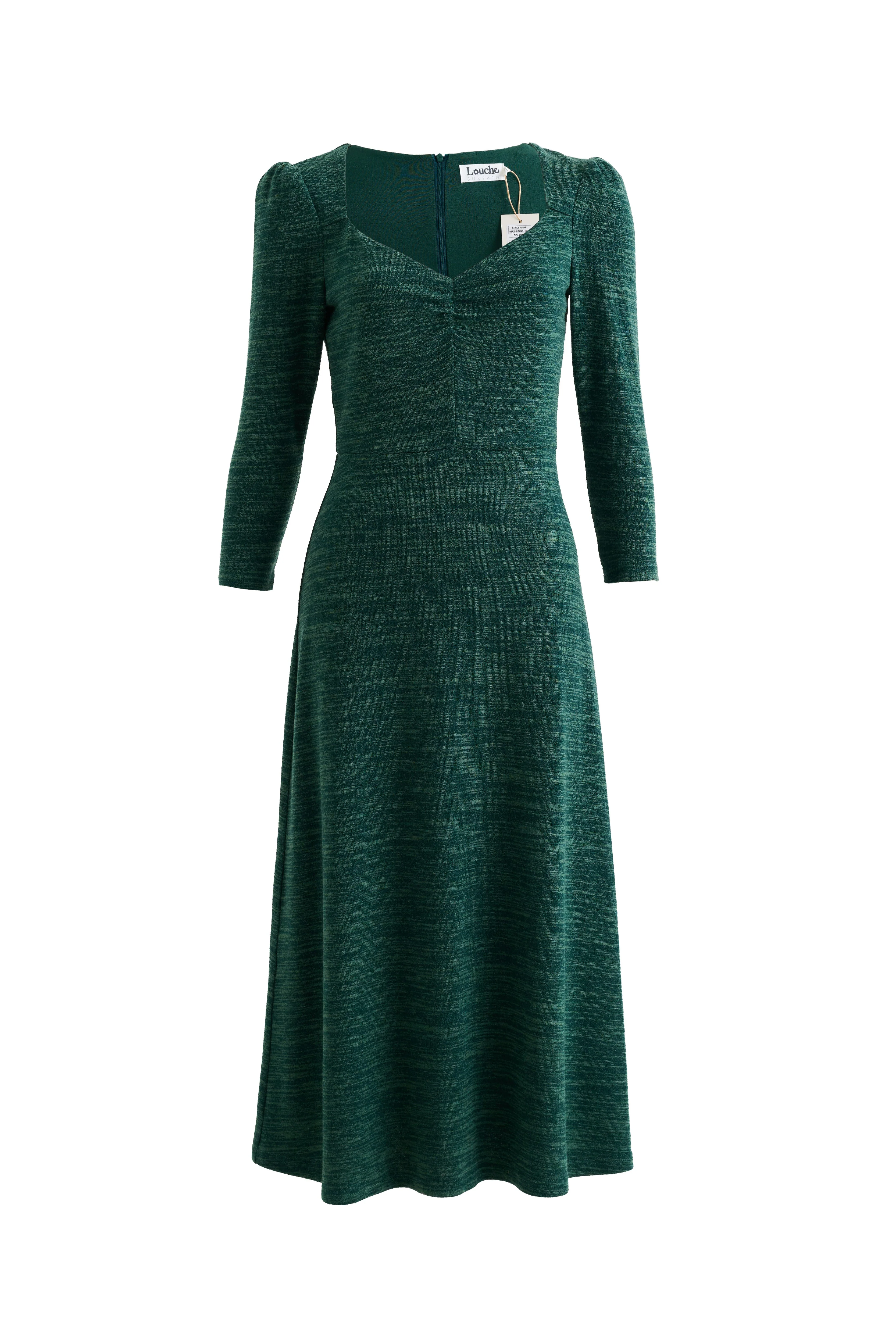 Ambrose Sustainable Marl Sweetheart Neck Midi Dress – Green - Image 6