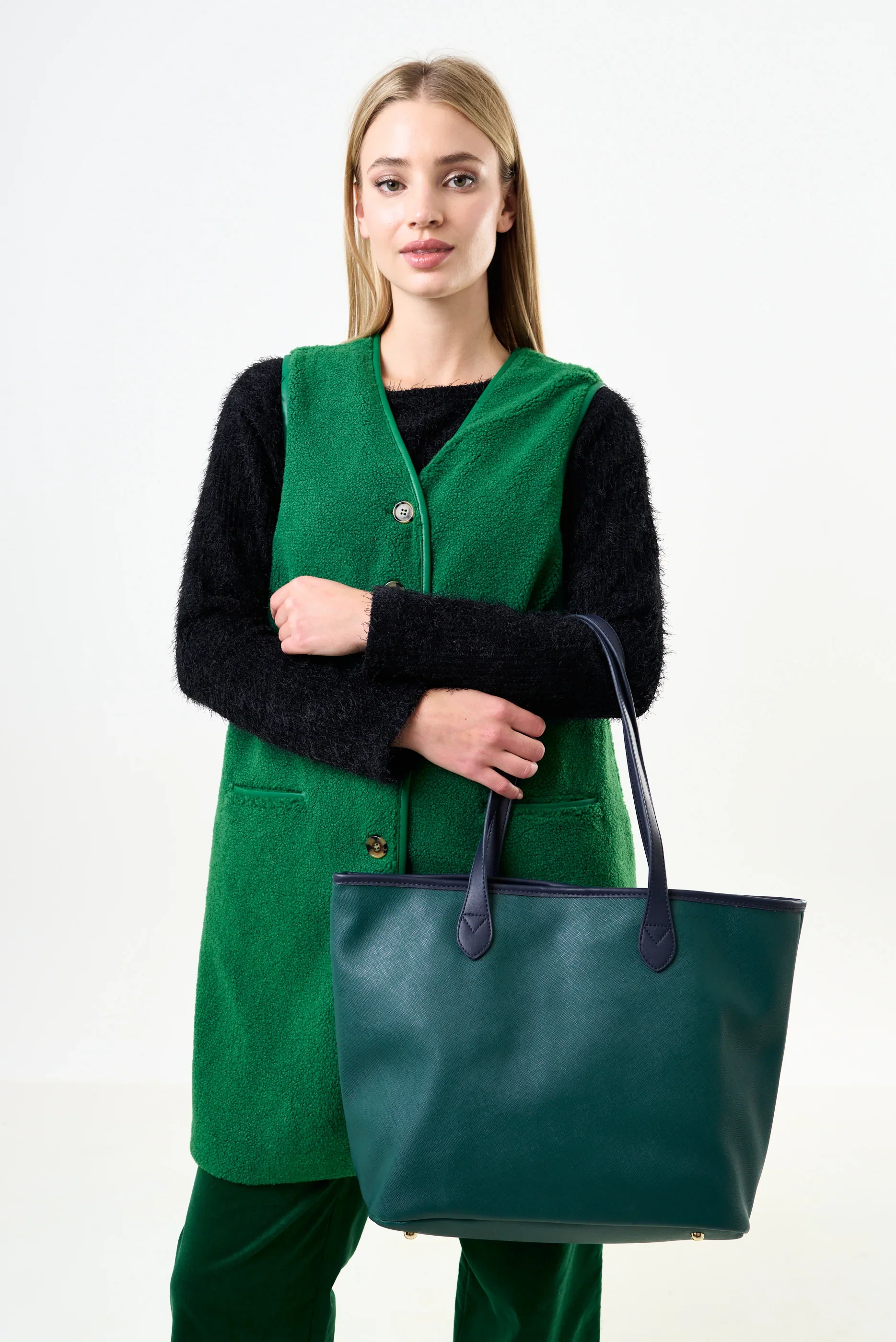 Amelia Contrast Strap Tote Bag - Green - Image 2