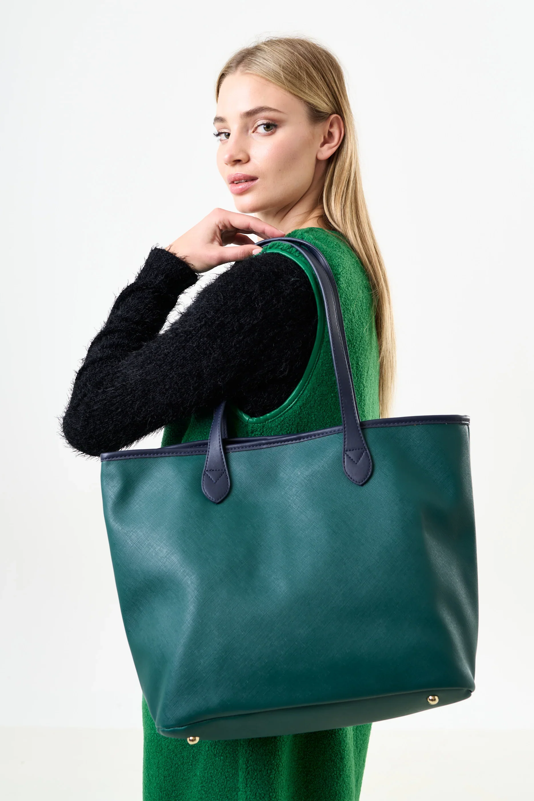 Amelia Contrast Strap Tote Bag - Green - Image 7