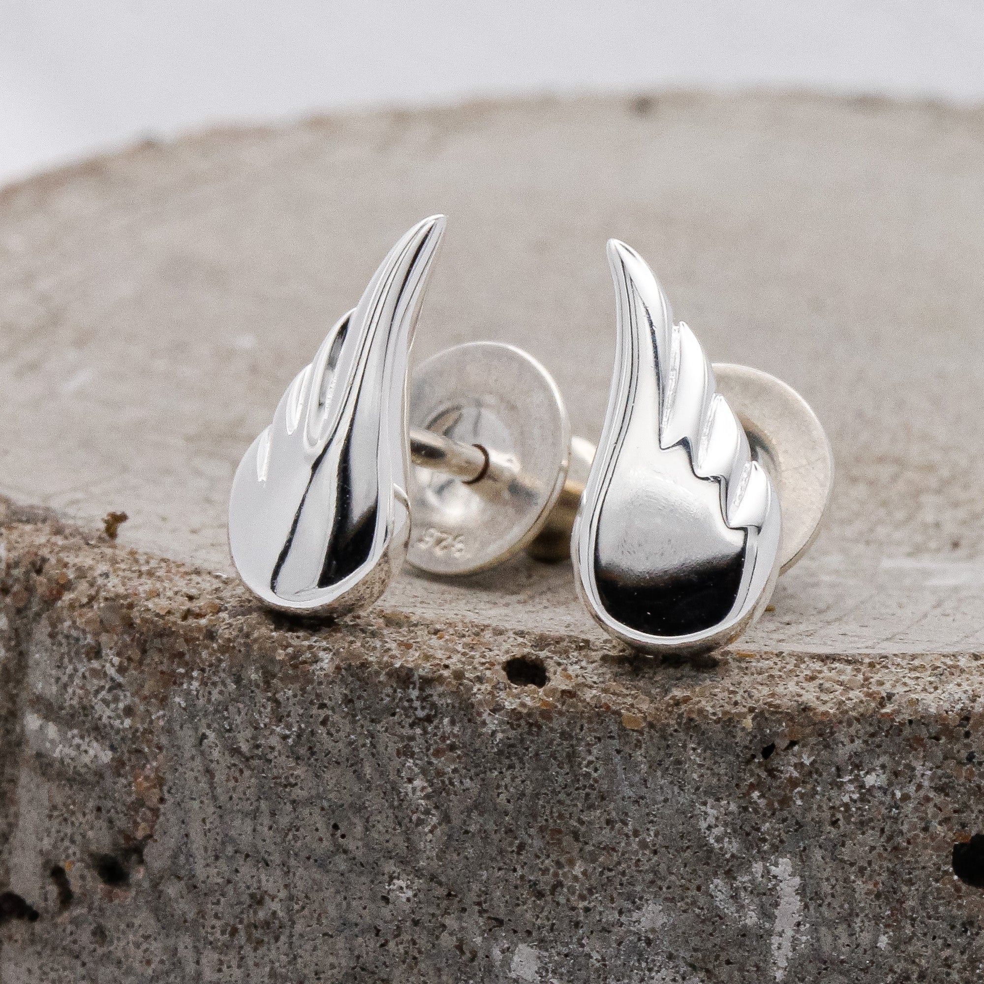 Angel Wing Silver Stud Earrings - Image 2