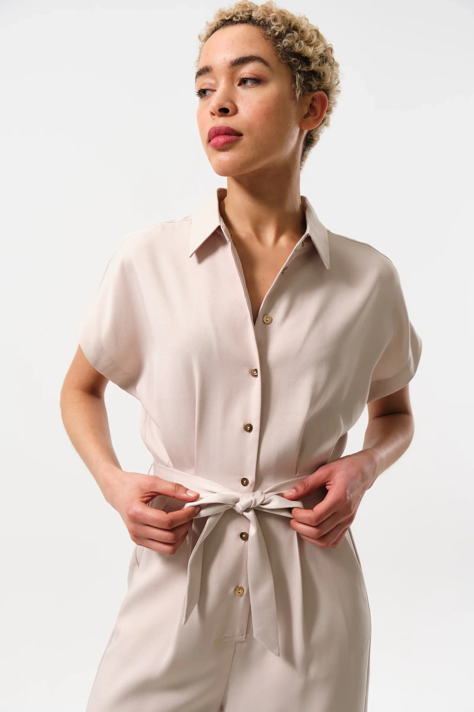 Angie Sustainable Satin Back Crepe Jumpsuit - Camel - Image 4