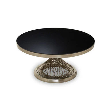 Black Tempered Glass Top Coffee Table with Silver Base, Anzio - Image 3