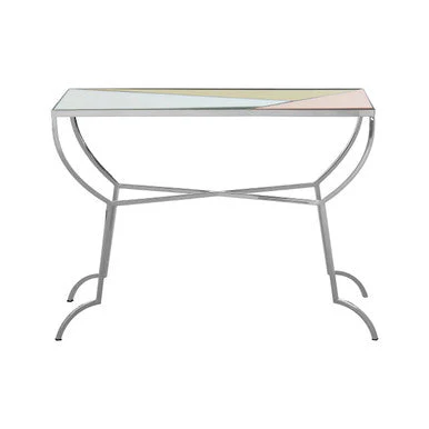 Pastel Mirror Top Square Console Table with Silver Finish Stainless Steel Frame, Arbus - Image 2