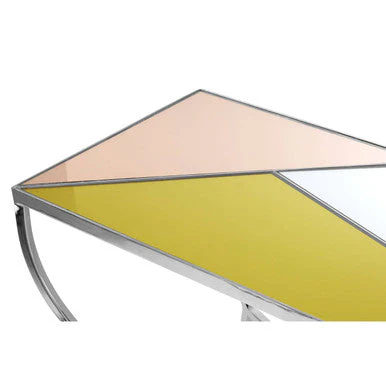 Pastel Mirror Top Square Console Table with Silver Finish Stainless Steel Frame, Arbus - Image 5