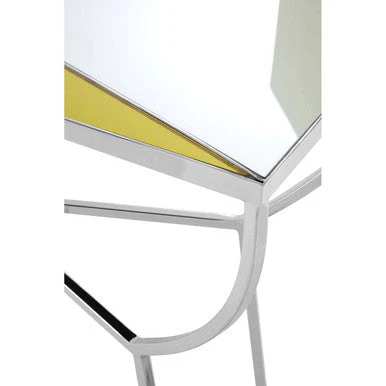 Pastel Mirror Top Square Console Table with Silver Finish Stainless Steel Frame, Arbus - Image 6
