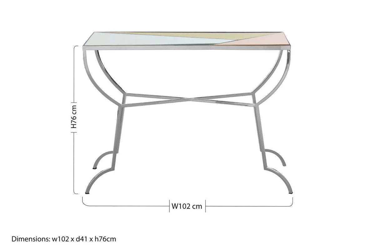 Pastel Mirror Top Square Console Table with Silver Finish Stainless Steel Frame, Arbus - Image 8