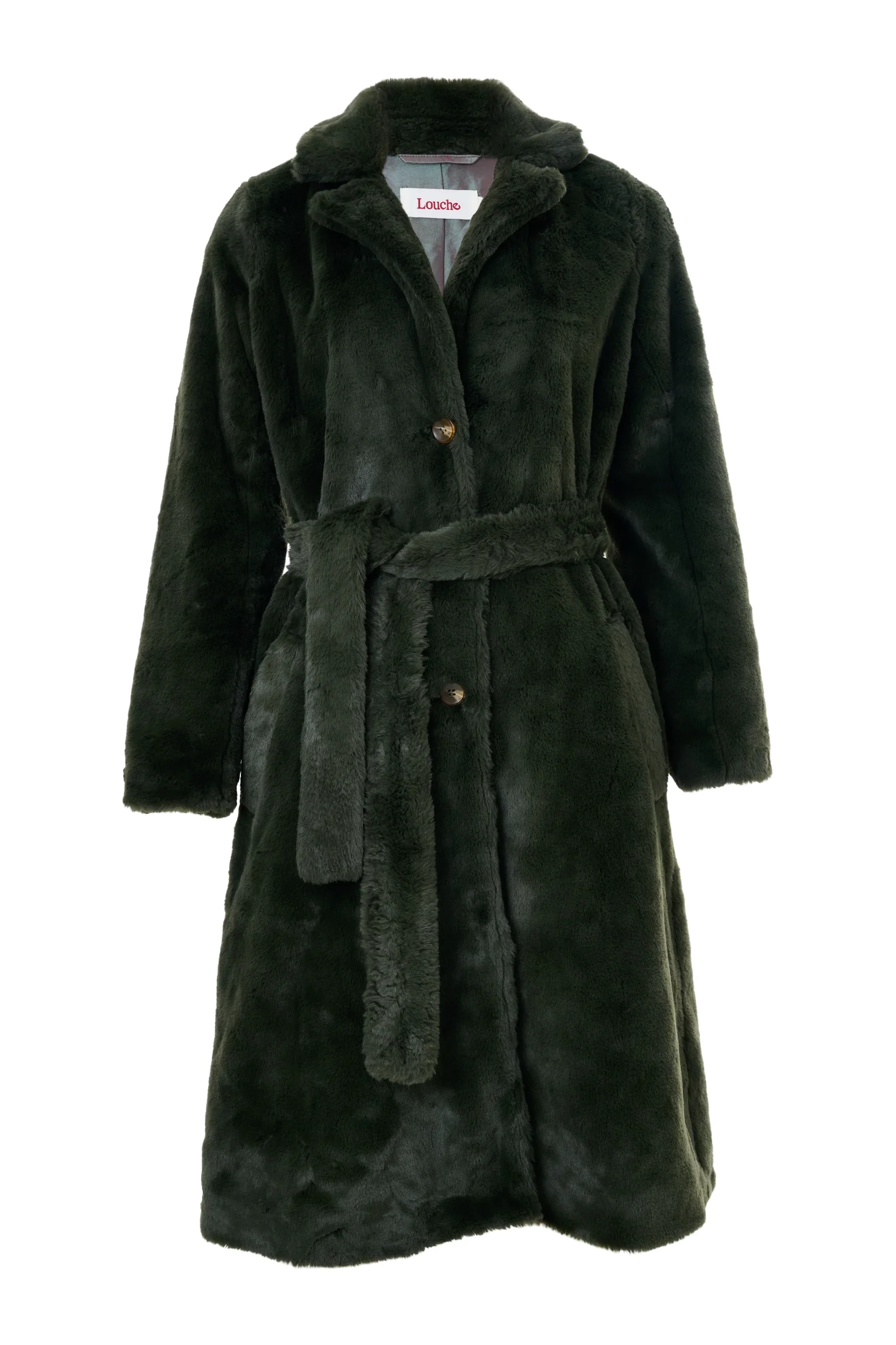 Arinette Faux Fur Tie Waist Coat - Khaki - Image 2