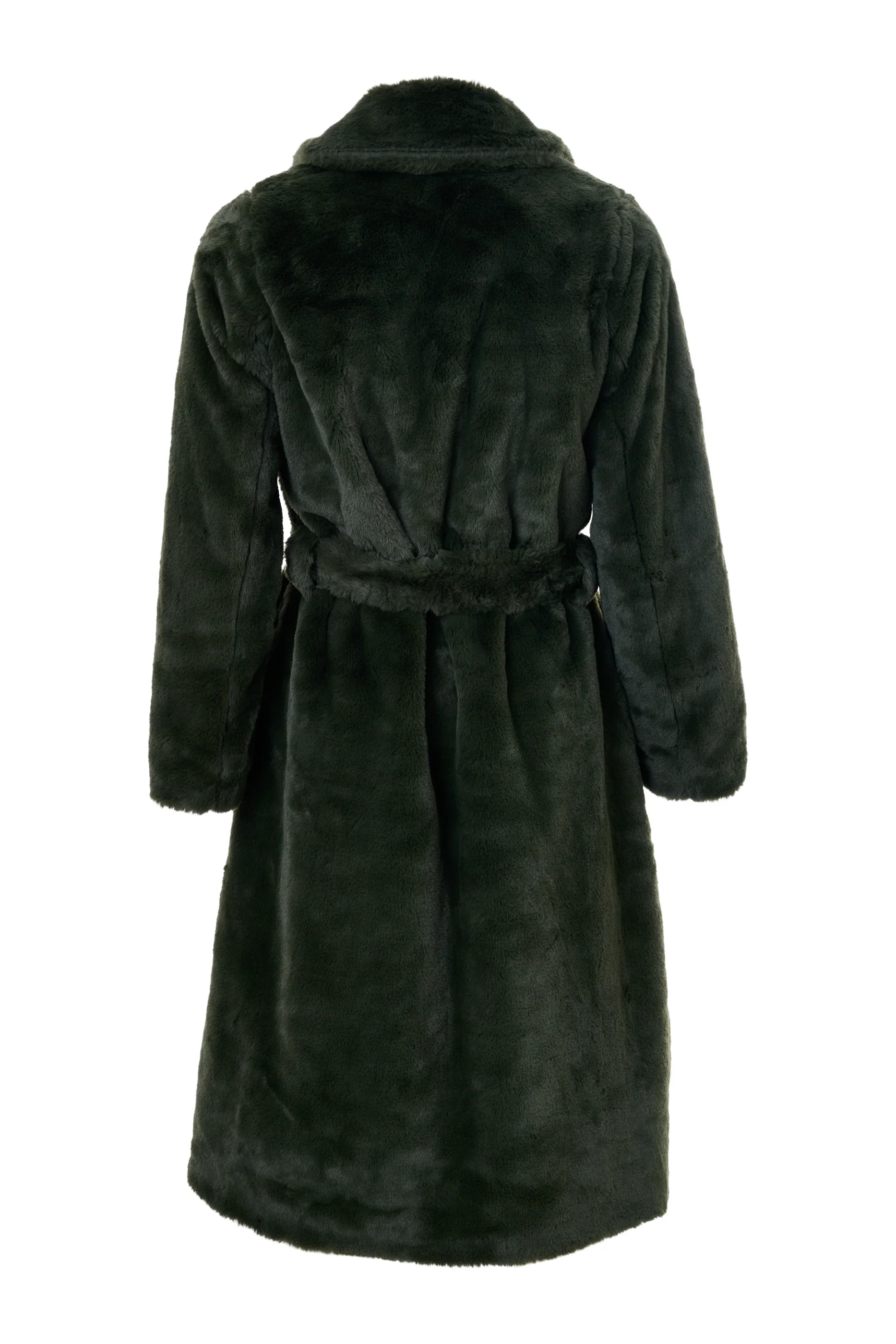 Arinette Faux Fur Tie Waist Coat - Khaki - Image 3