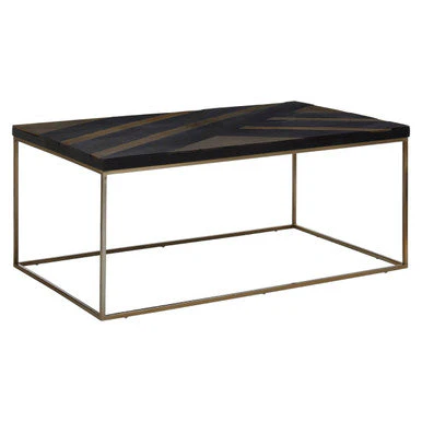 Aris Black and Gold Striped Acacia Wood Coffee Table with Interconnected Metal Legs, Aris - Image 4
