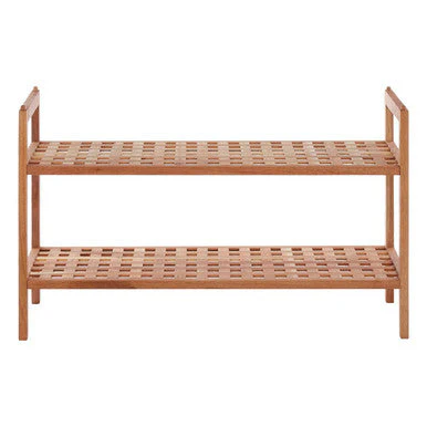 Arla 2 Tier Walnut Wood Grid Design Stackable Shoe Rack