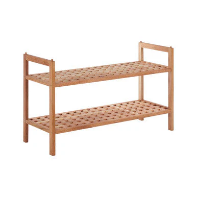 Arla 2 Tier Walnut Wood Grid Design Stackable Shoe Rack - Image 2
