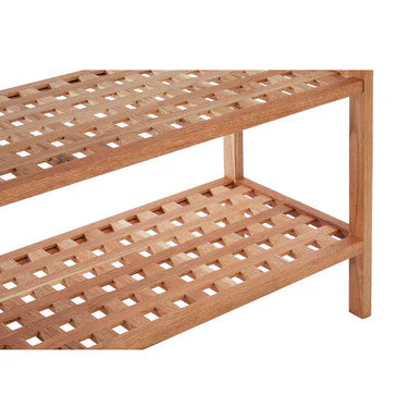 Arla 2 Tier Walnut Wood Grid Design Stackable Shoe Rack - Image 5
