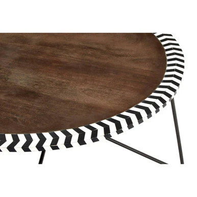 Natural Acacia Wood Coffee Table with Chevron Trim and Black Iron Hairpin Legs, Artisan - Image 4