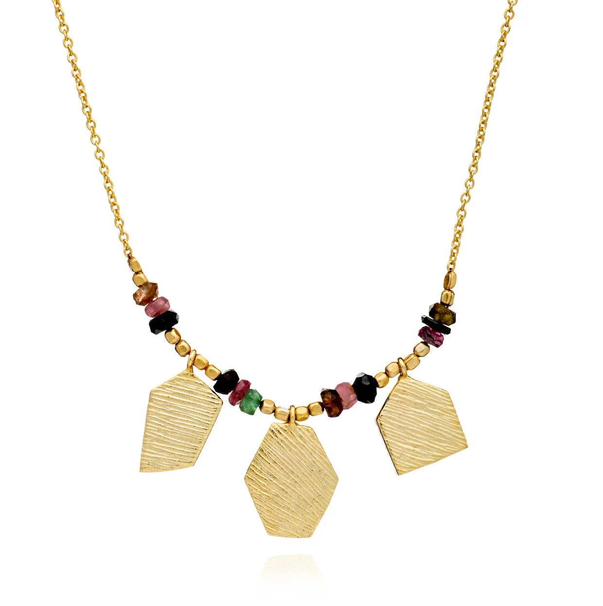 Athena Thetis Gemstone and Textured Charm Necklace Apatite/Peach Agate/Tourmaline - Image 5