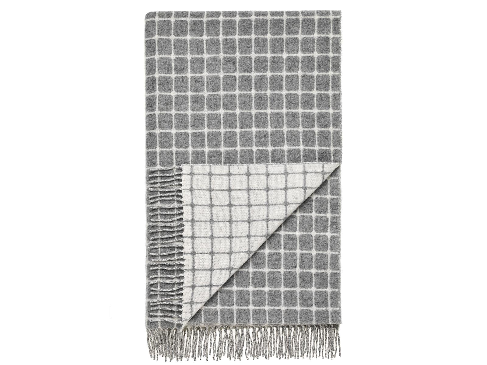 Athens Check Merino Lambswool Throw - Grey