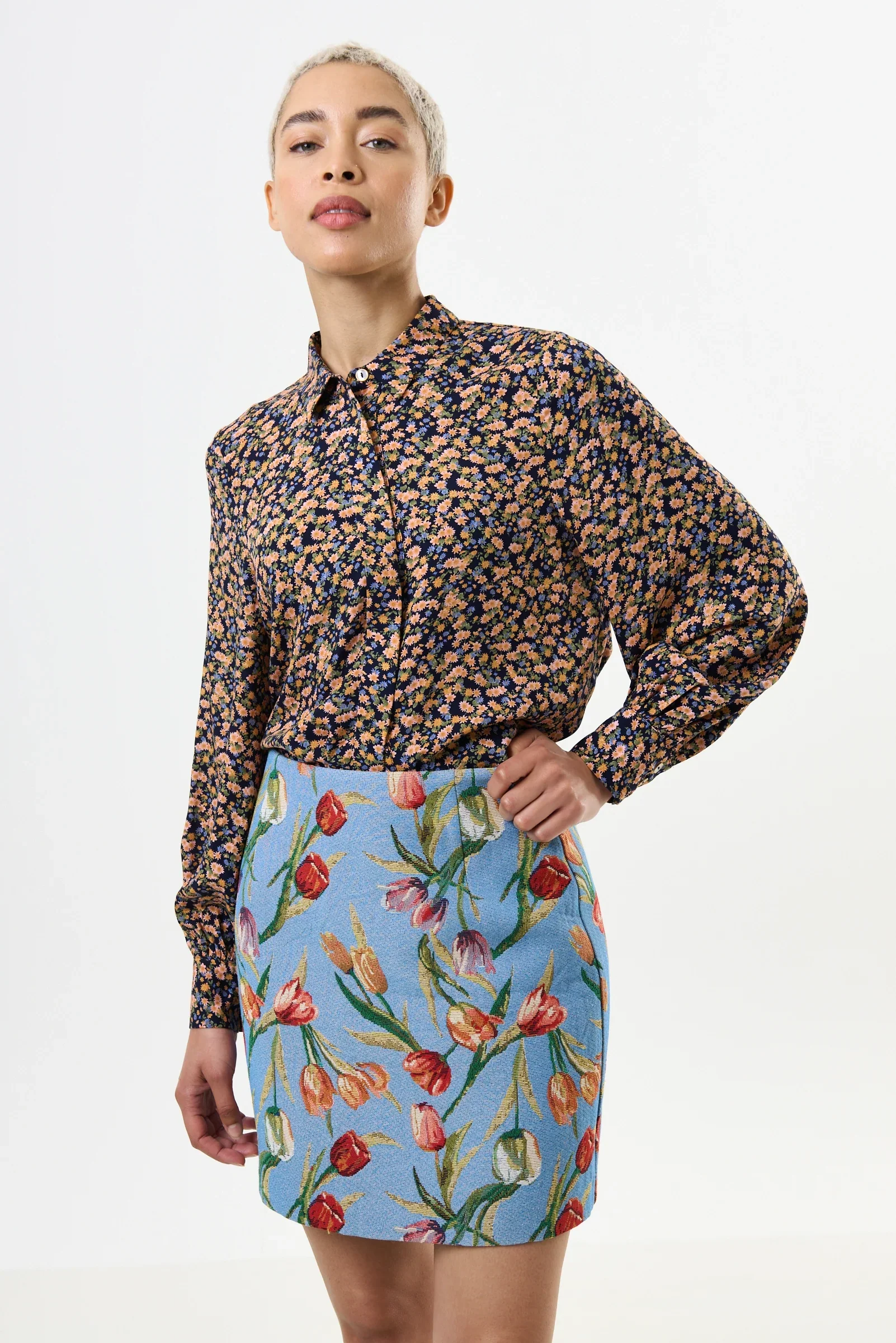 Aubin Tulip Jacquard A-line Mini Skirt - Blue - Image 4