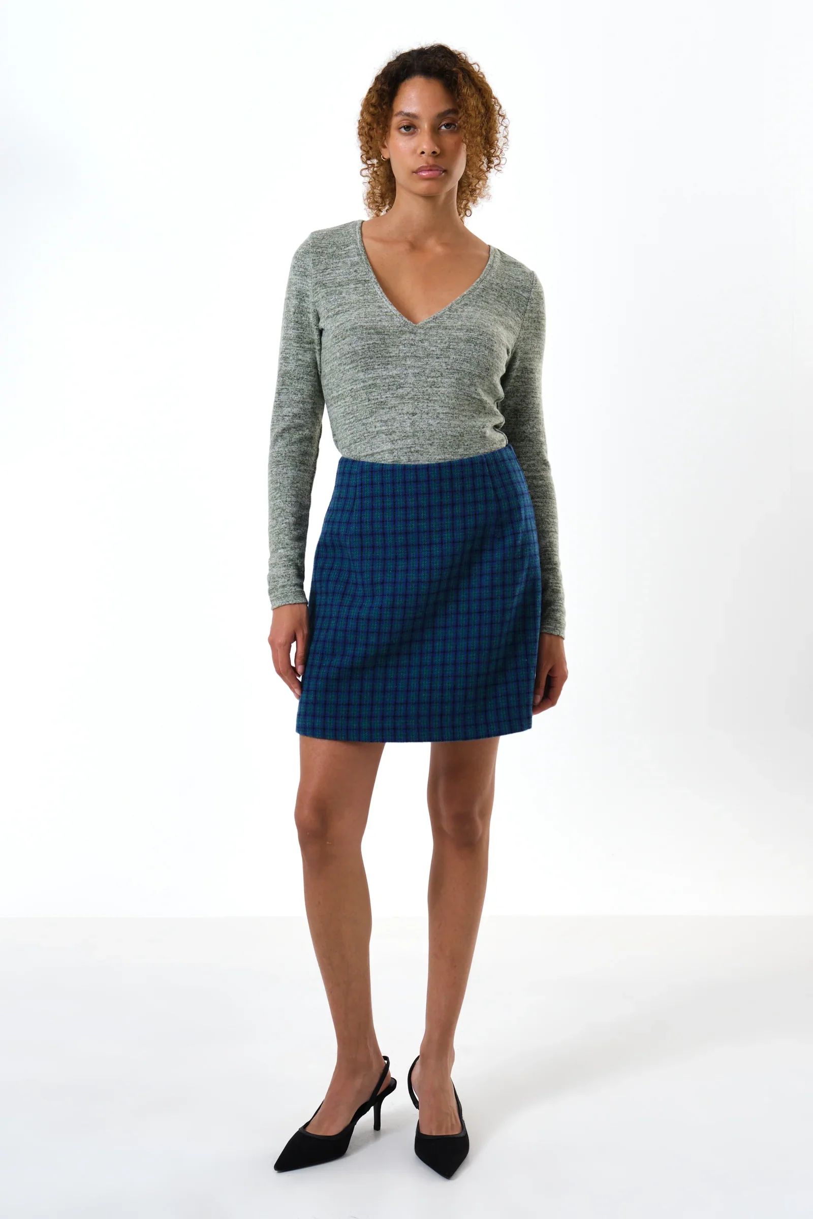 Aubin Wyoming Check A-Line Mini Skirt - Blue - Image 4