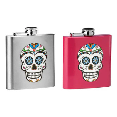Auden Pink Hip Flask Skull Design - Image 3