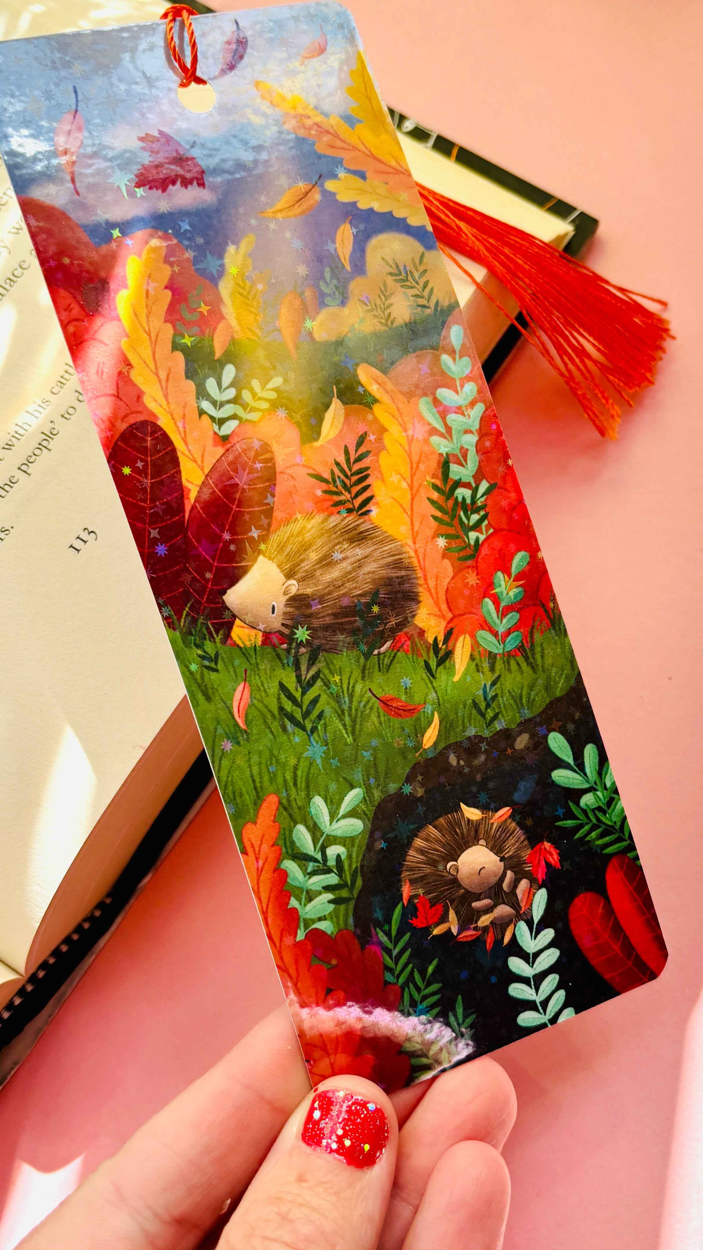 Autumn Hedgehog Holographic Bookmark – Handmade in the UK - Image 6