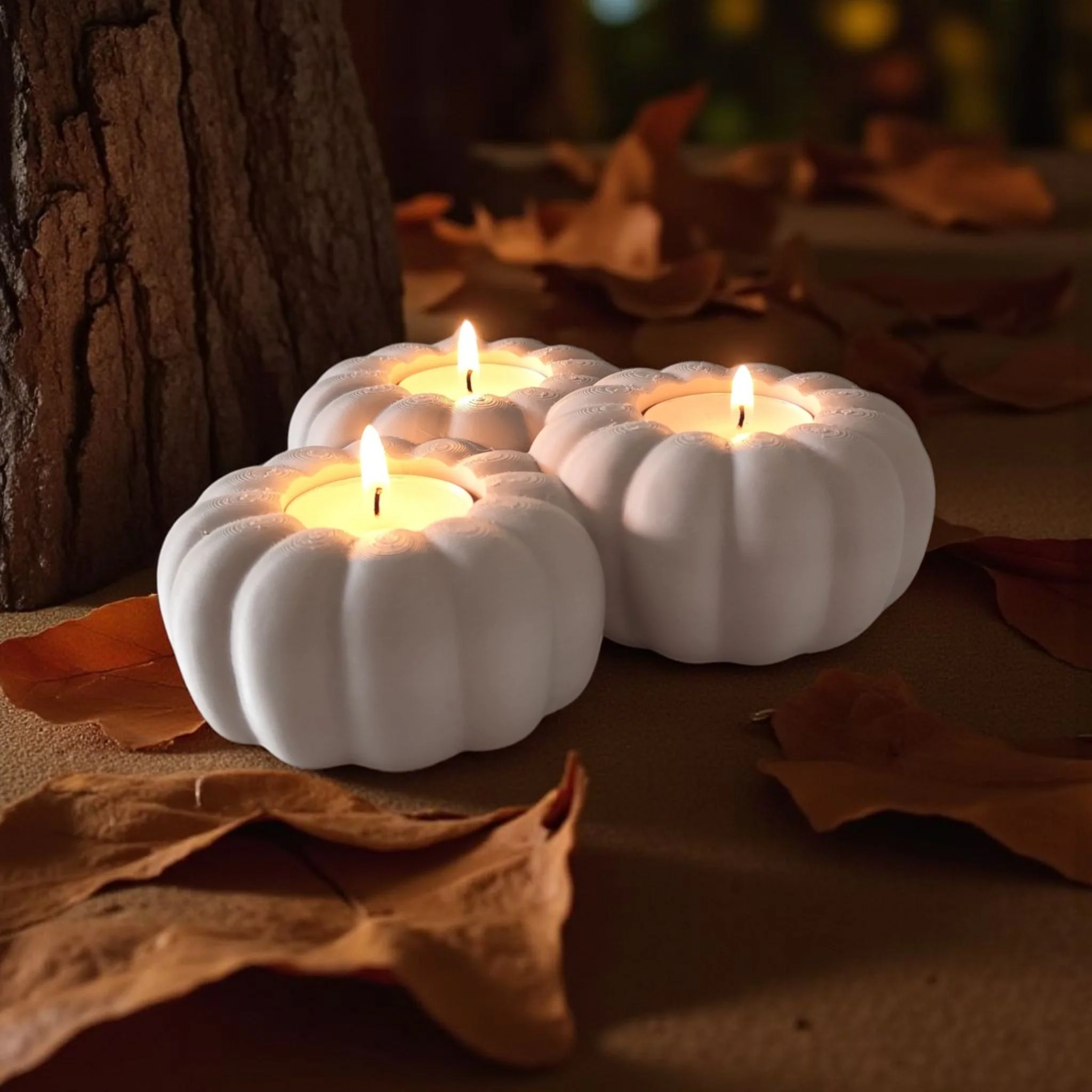 Autumnal Pumpkin Tealight Holder | Triple Tealight Design | Cozy Fall Decor - Image 3