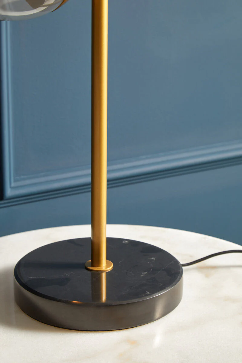 Set of 2 White Marble Top Round Side Tables with Gold Geometric Open Frame Bases, Avantis - Image 9