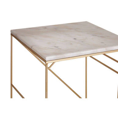Set of 2 White Marble Square Nesting Tables with Champagne Finish Metallic Legs, Avantis - Image 7