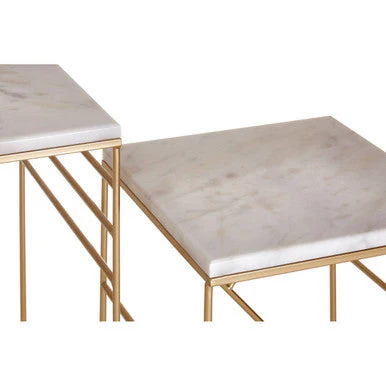 Set of 2 White Marble Square Nesting Tables with Champagne Finish Metallic Legs, Avantis - Image 8