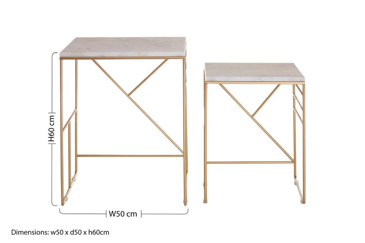 Set of 2 White Marble Square Nesting Tables with Champagne Finish Metallic Legs, Avantis - Image 9