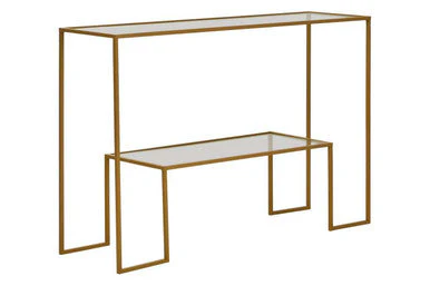 Clear Glass Top and Gold Finish Frame Console Table, Avento - Image 3