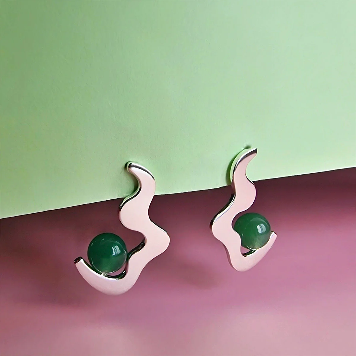 Aventurine Wave Drop Stud Earrings Silver - Image 4