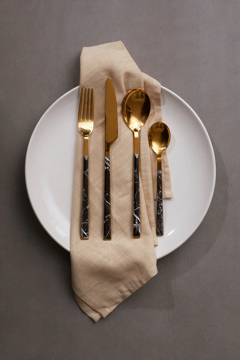 Avie 16 Piece Black Faux Marble Cutlery Set - Image 14