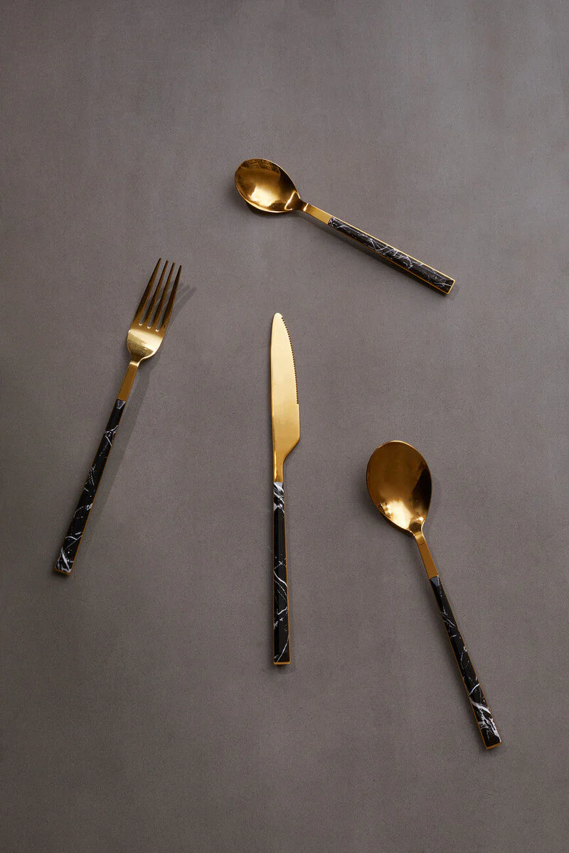 Avie 16 Piece Black Faux Marble Cutlery Set - Image 15
