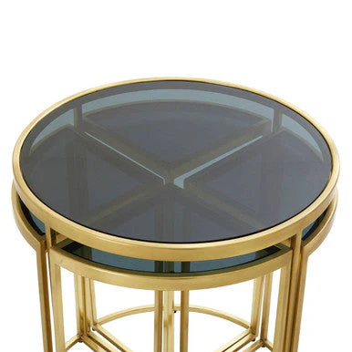 Black Tinted Glass Top 5 Piece Nesting Tables with Gold Finish Frames, Axis - Image 2