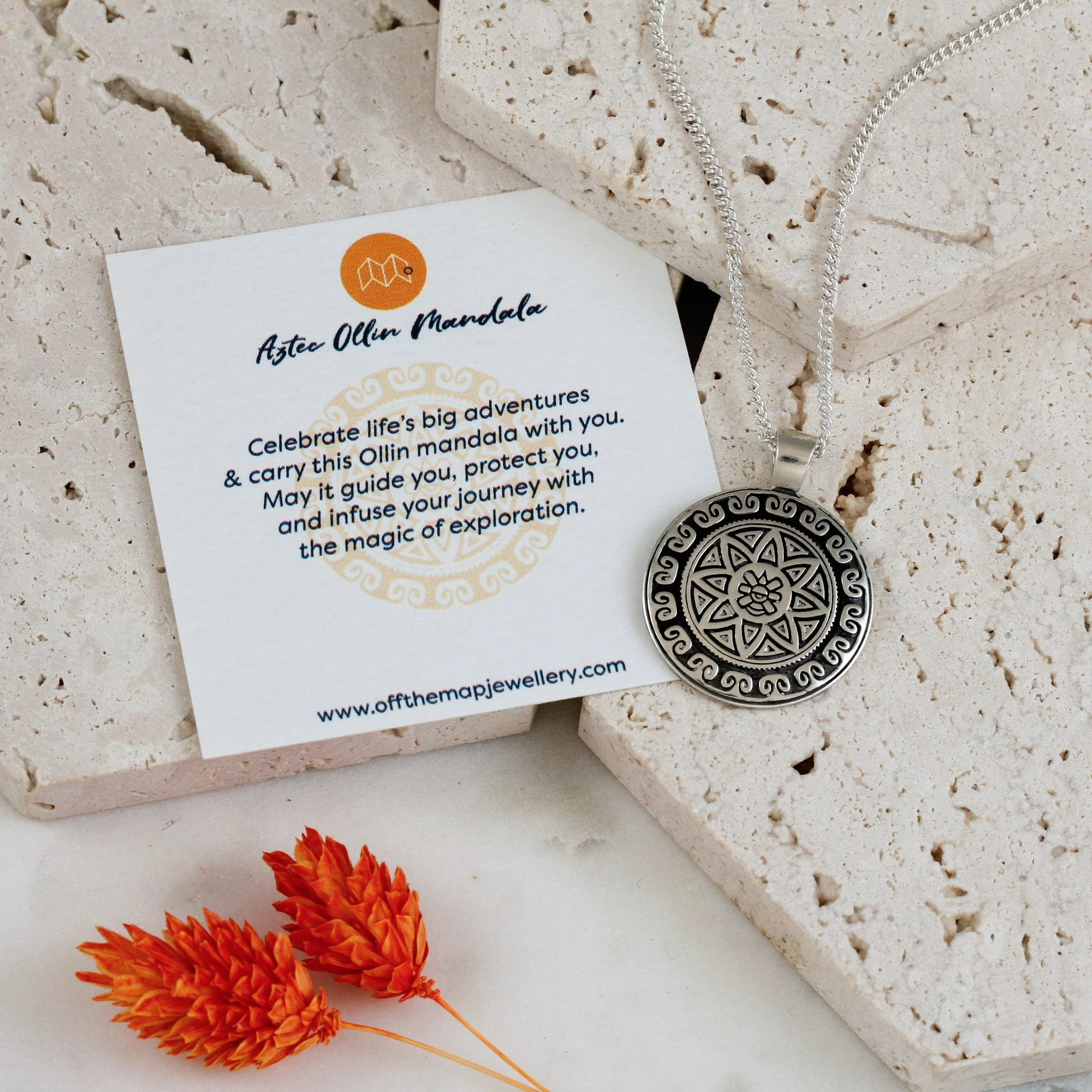 Aztec Ollin Travel Mandala Personalised Silver Necklace - Image 10