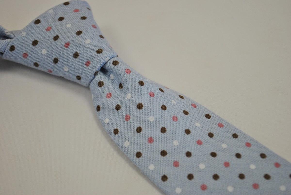 baby blue tie with brown, pink and white polka dots - Image 2