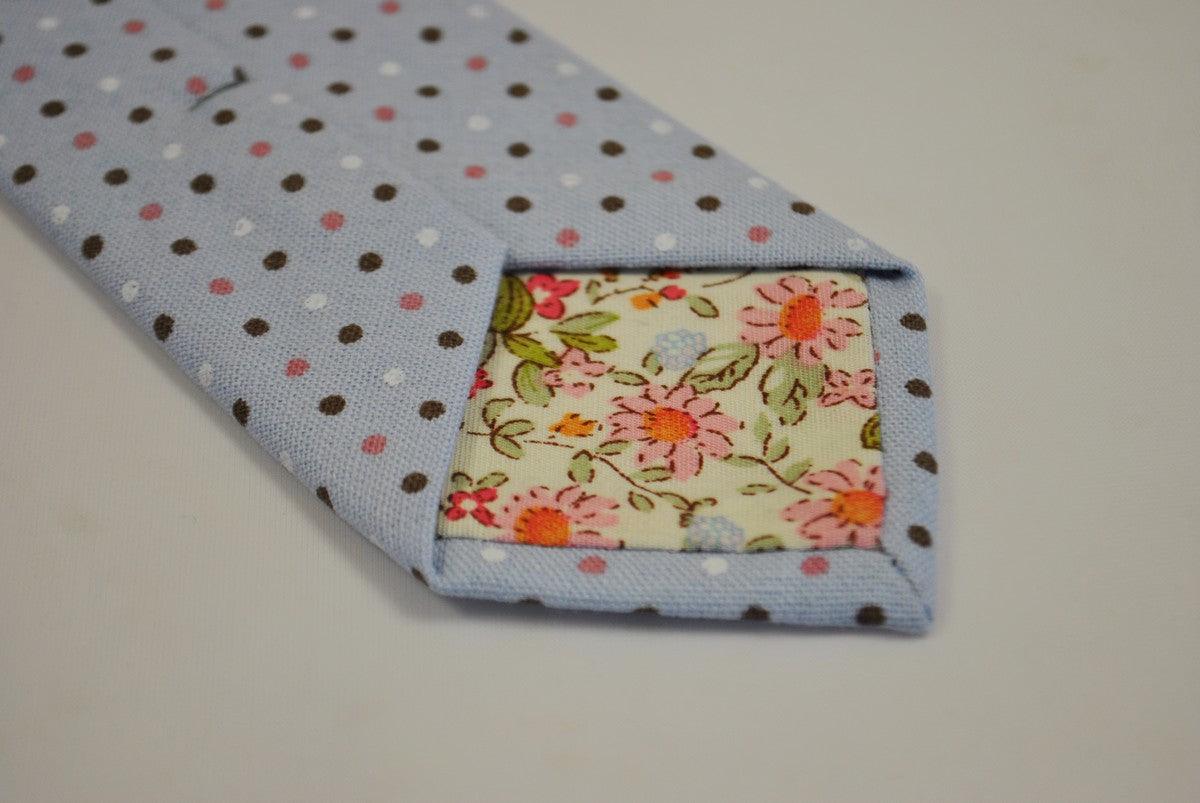 baby blue tie with brown, pink and white polka dots - Image 4