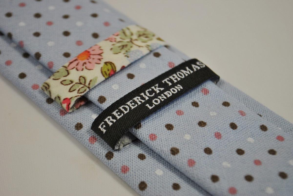 baby blue tie with brown, pink and white polka dots - Image 5
