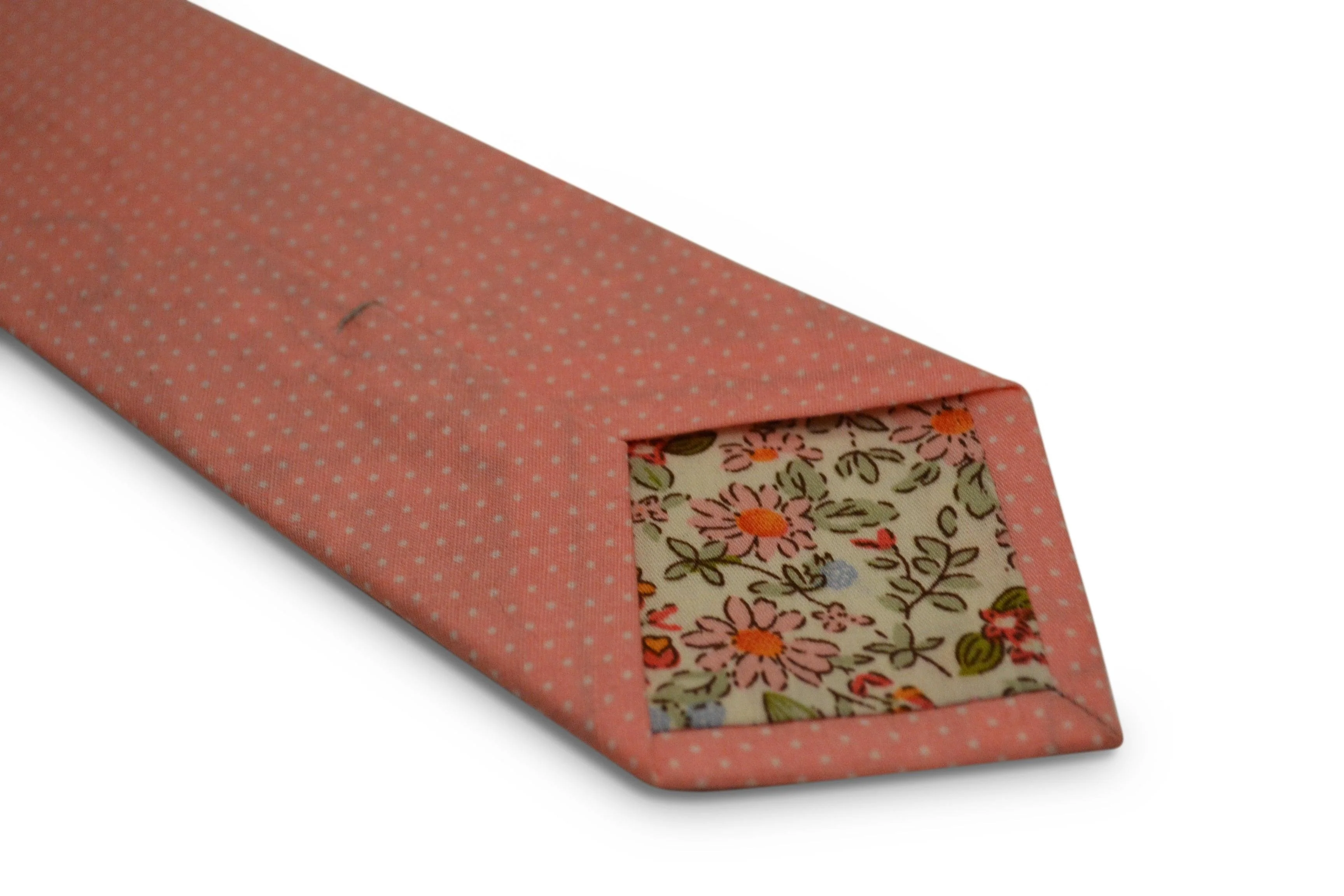 baby pink with small white pin polka spot design cotton tie - Image 3