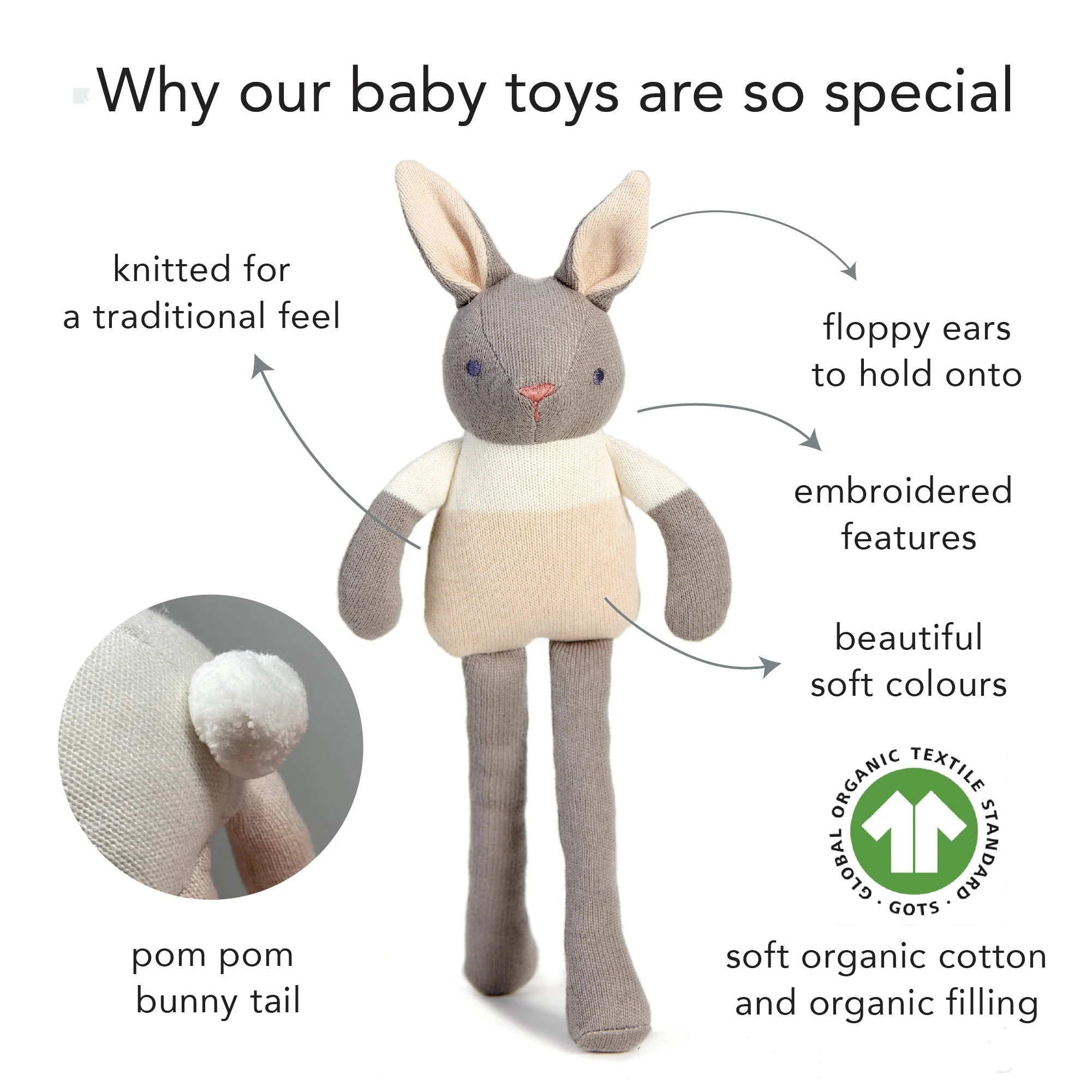 Baby Threads Grey Bunny Doll - Image 6