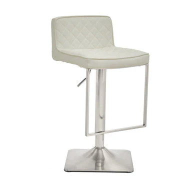 Baina White And Chrome Bar Stool With Square Base - Image 3