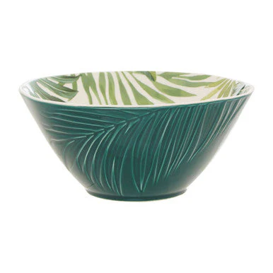 Bali Dark Green Large Salad Bowl with Leaf Design - Image 3