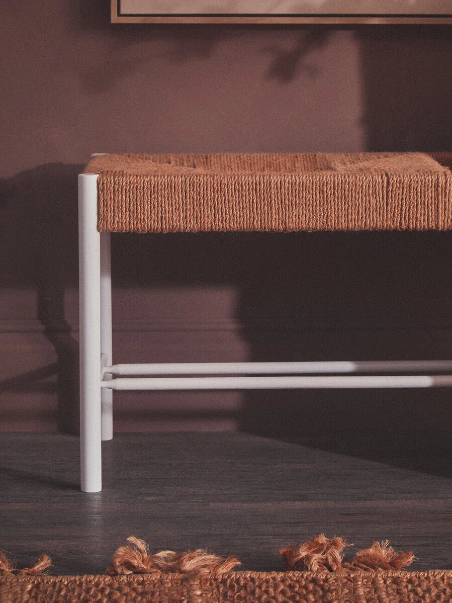 Bandar Large Natural Rope and White Wood Bench - Image 13