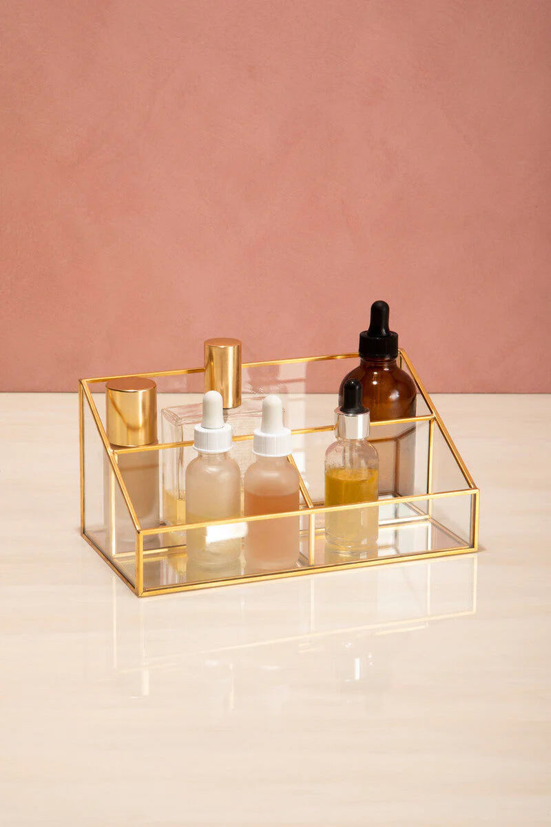Beauty Glass Makeup Organiser With 3 Compartments - Image 6