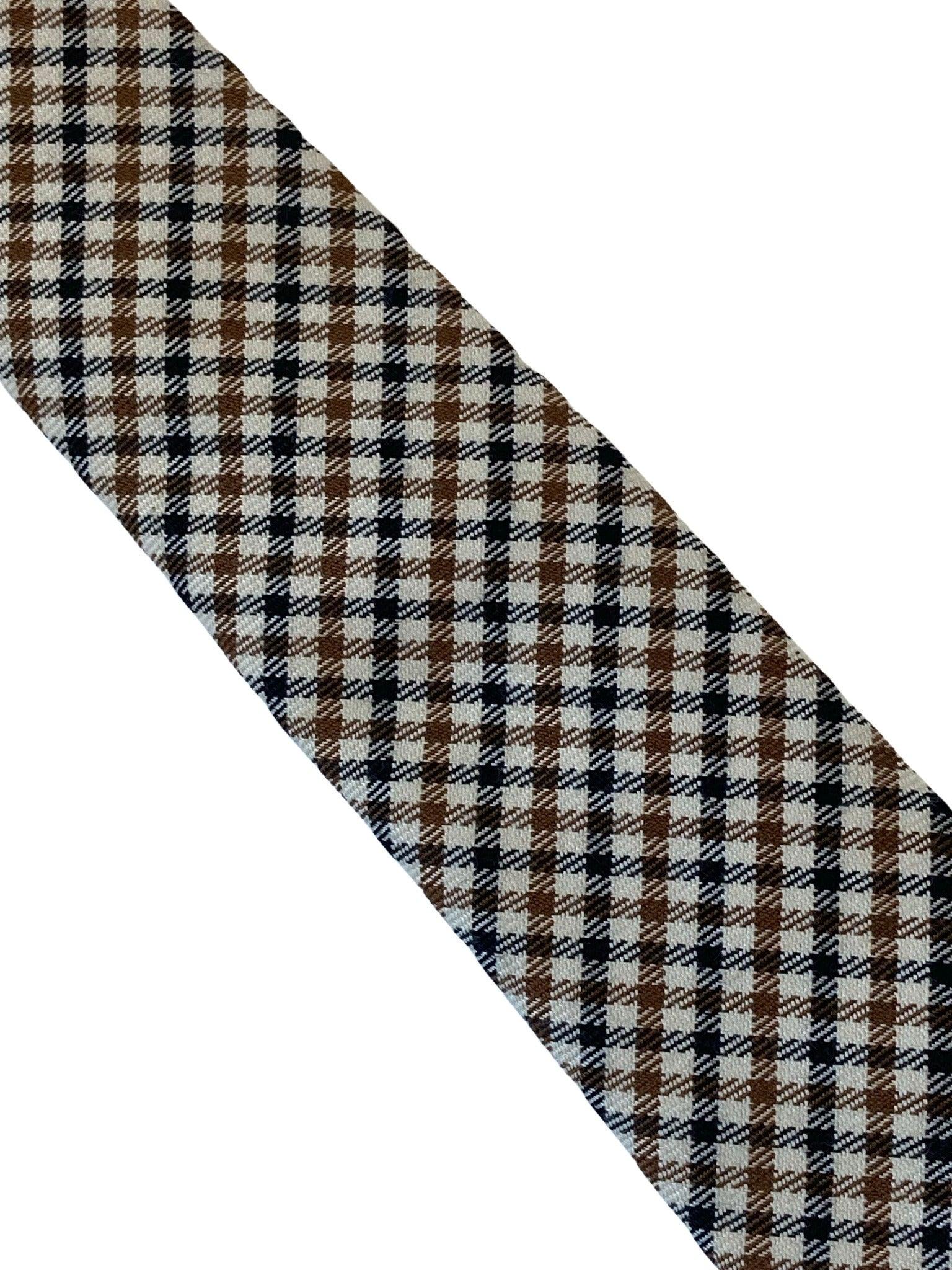 beige, brown & black check tweed style mens 100% wool tie - Image 2