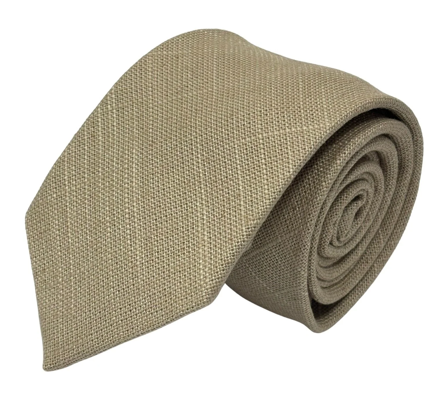 beige cream plain textured linen tie - Image 2