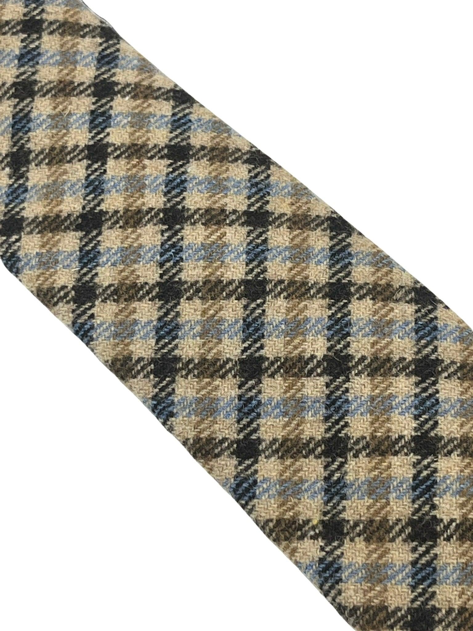 Beige taupe brown blue check wool tie - Image 2