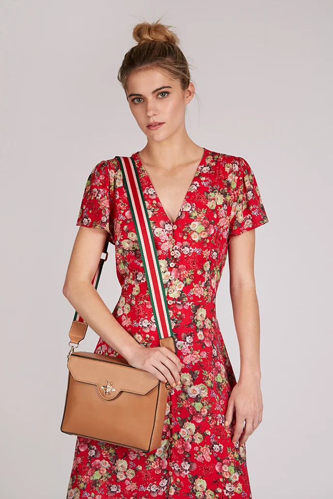 Bella Stripe Strap Crossbody Bag in Tan - Image 2